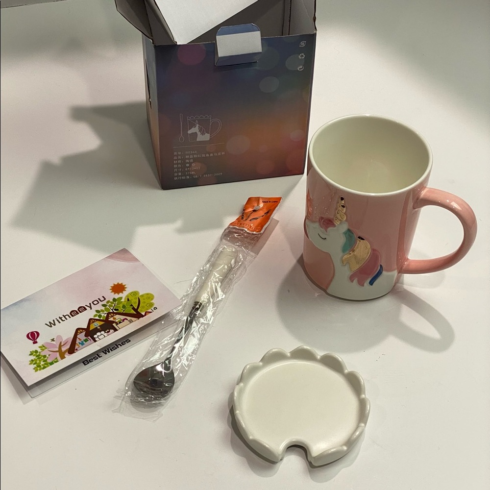 Unicorn Magic Mug with spoon & lid set New in box pink